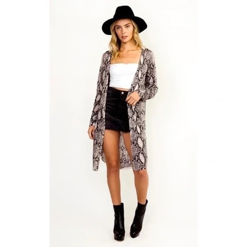 Olivaceous Snake Print Duster Cardigan